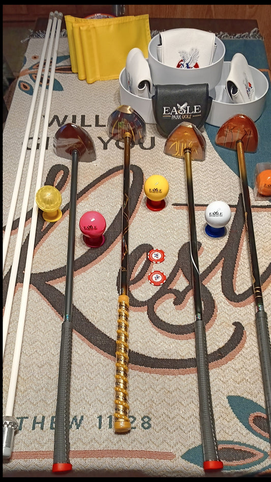 Set of park golf clubs and a Complete Park Golf Starter Kit.